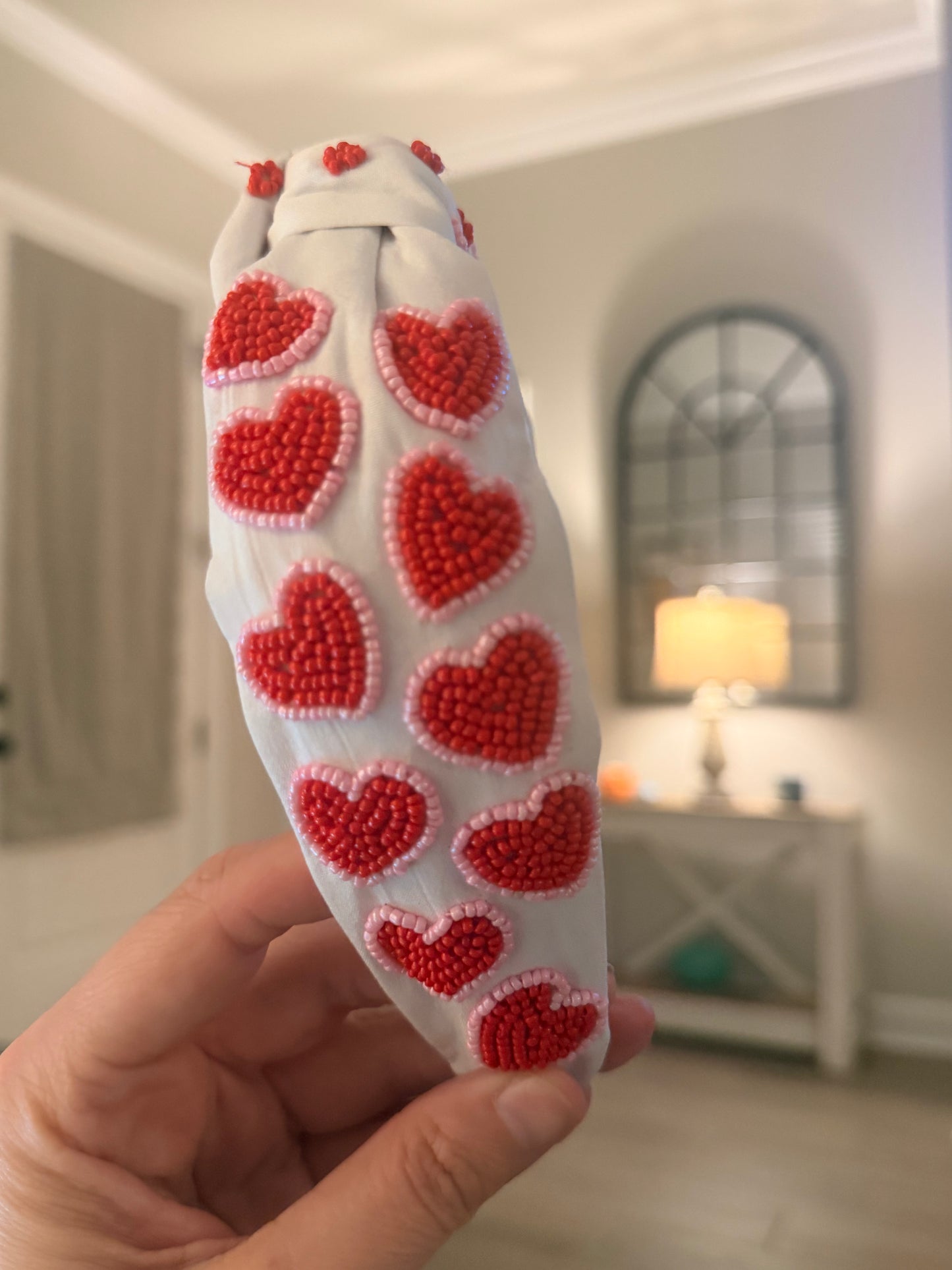 Red and White Hearts Headband