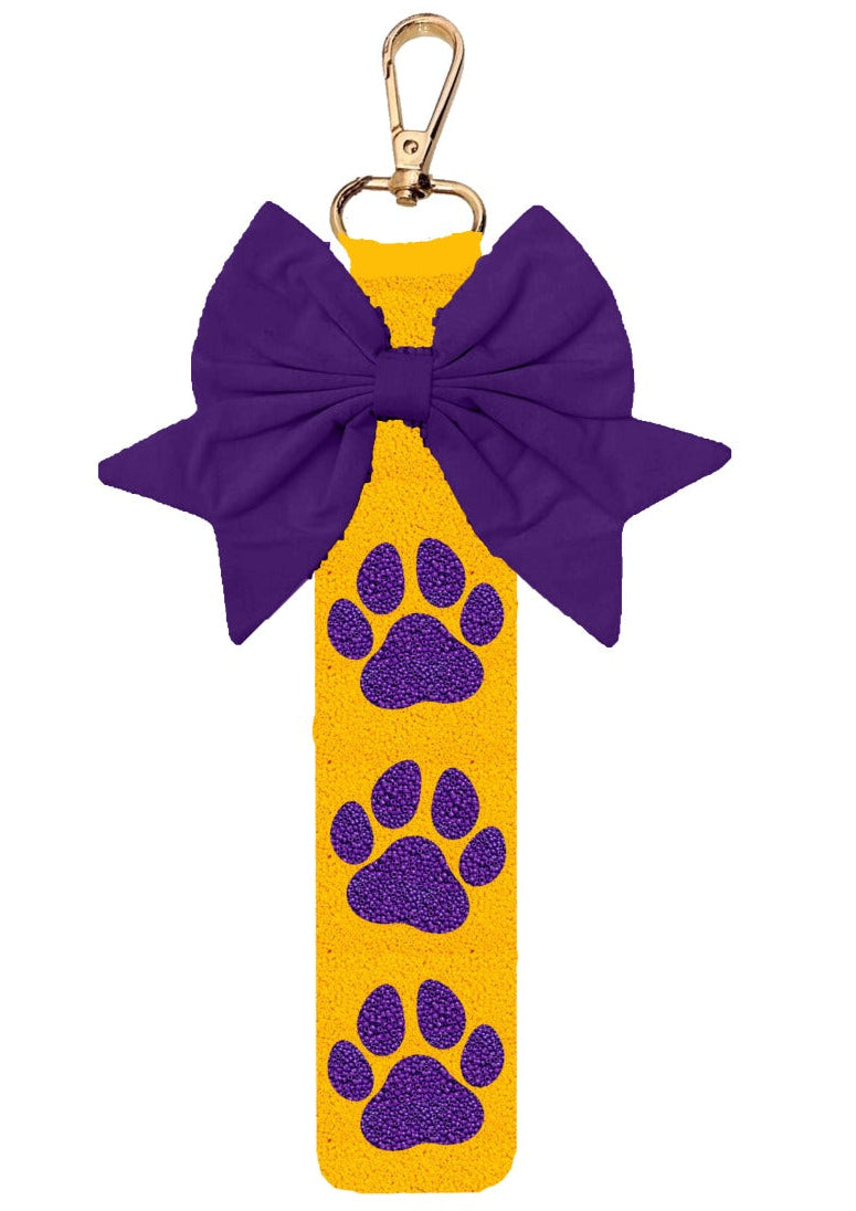Purple and Gold Beaded Bow Keychain