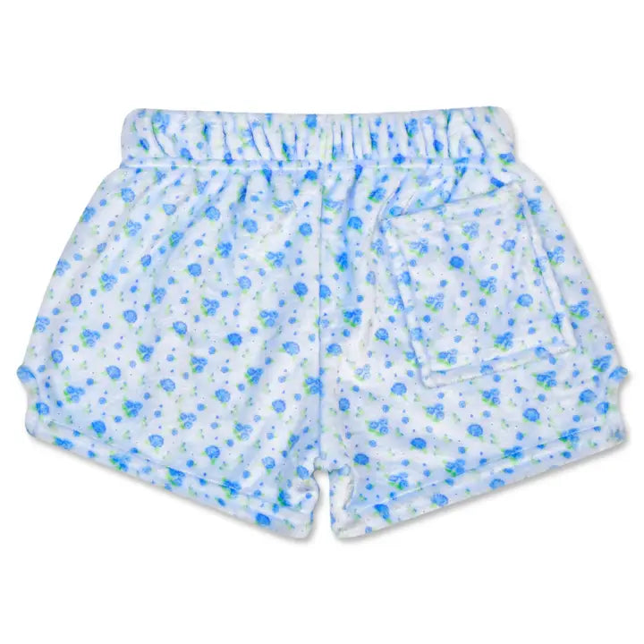 Blue Ditsy Plush Shorts - Youth Large