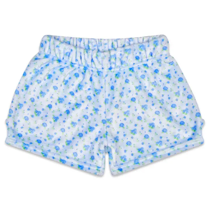 Blue Ditsy Plush Shorts - Youth Large