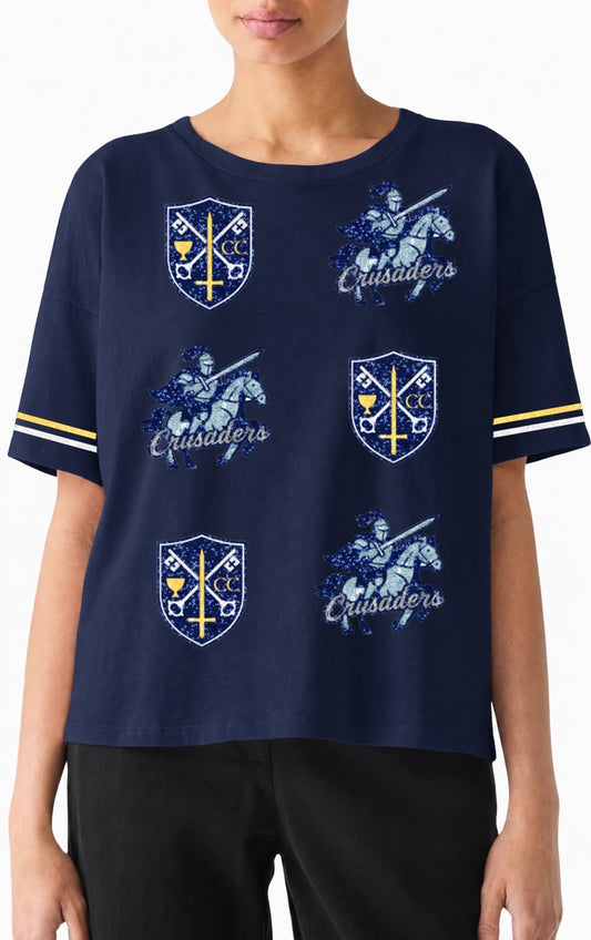 Carencro Catholic Sequin Top — Navy