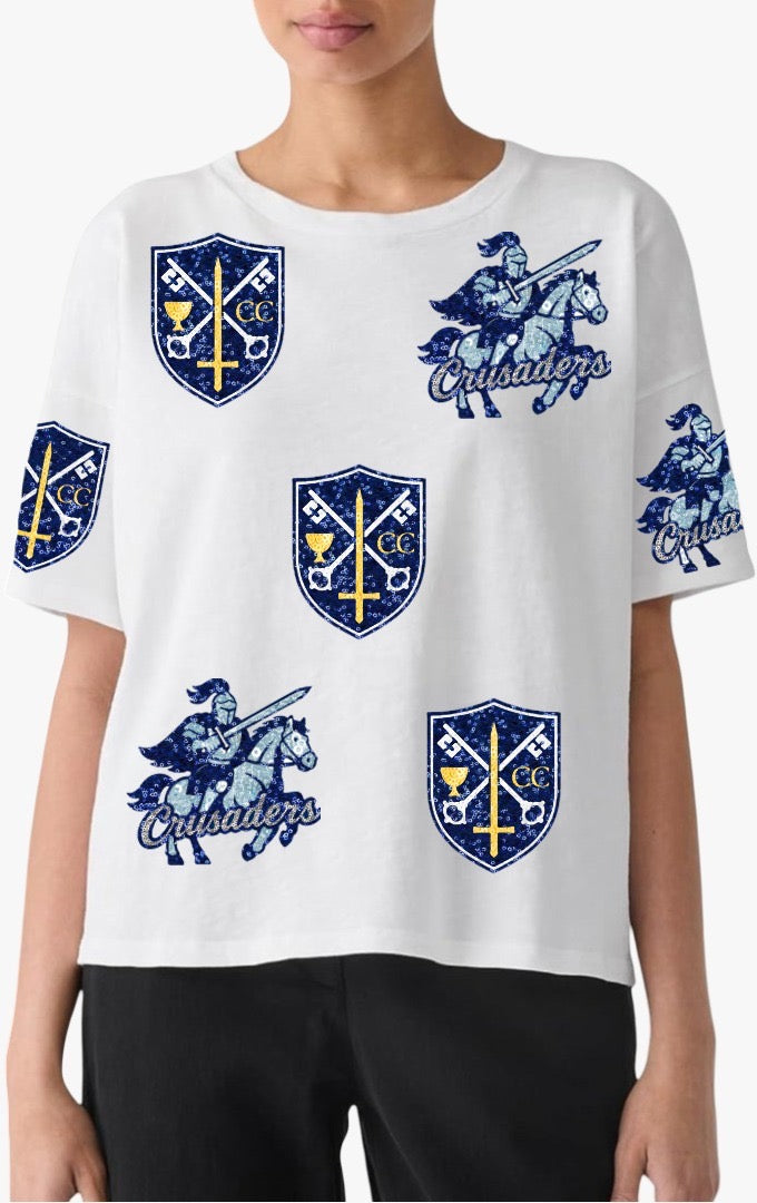 Carencro Catholic Sequin Top — White