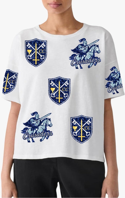 Carencro Catholic Sequin Top — White