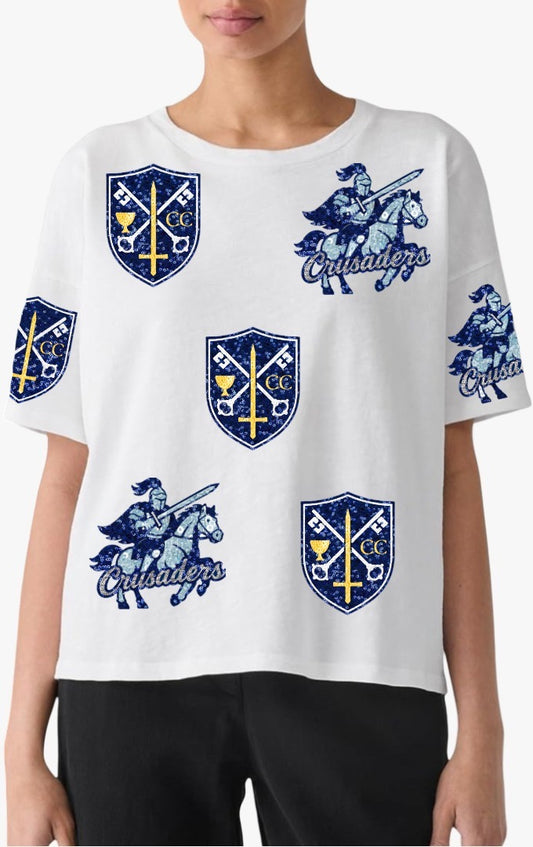 Carencro Catholic Sequin Top — White