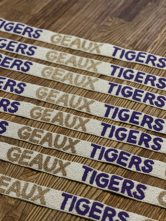 White Geaux Beaded Purse Strap