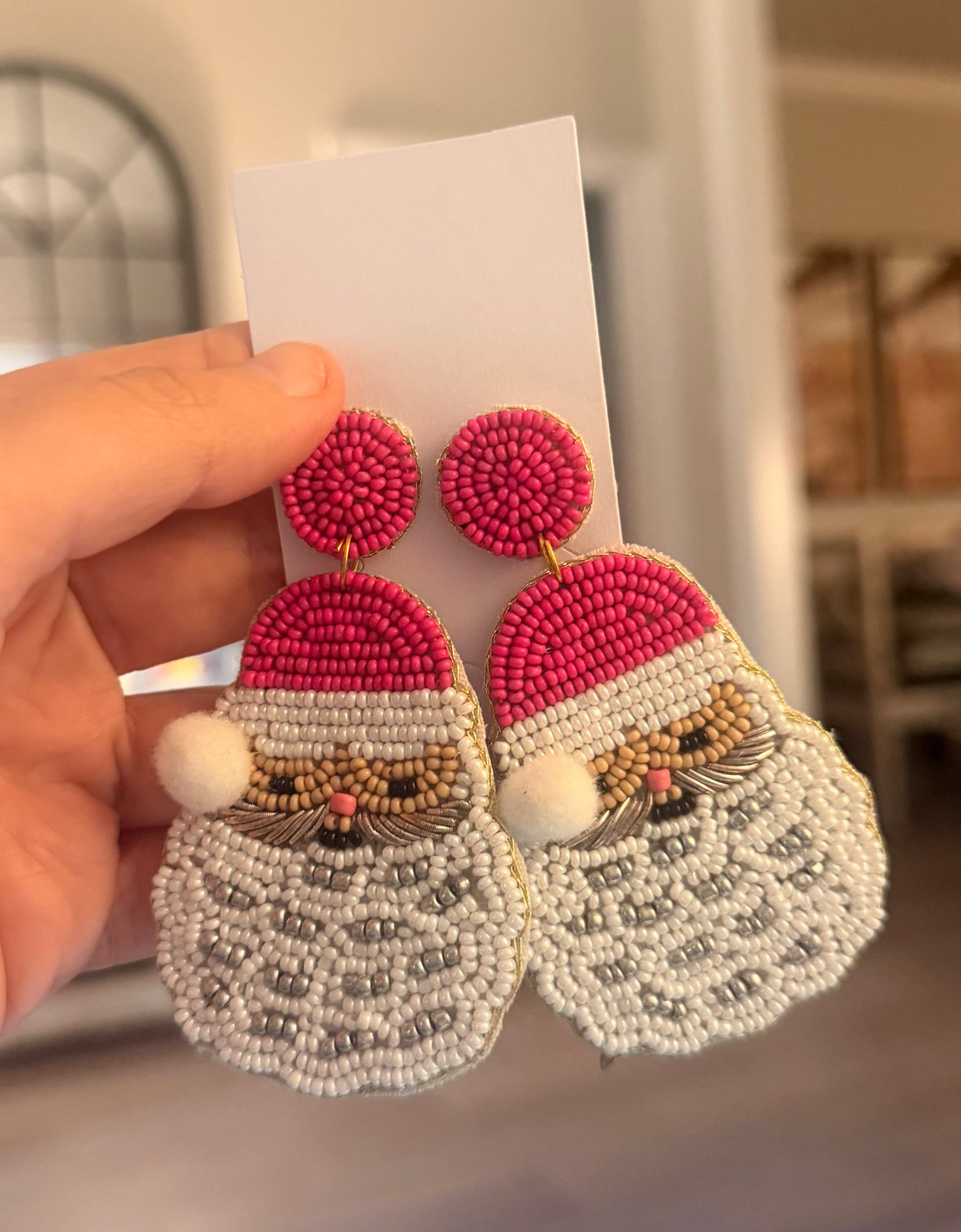 Pink Santa Beaded Earrings