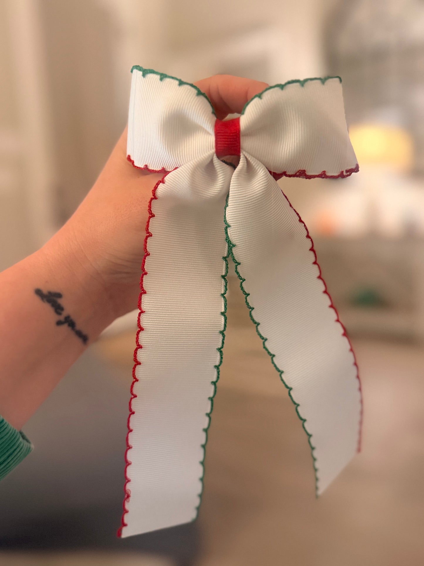 White with Red and Green Trim