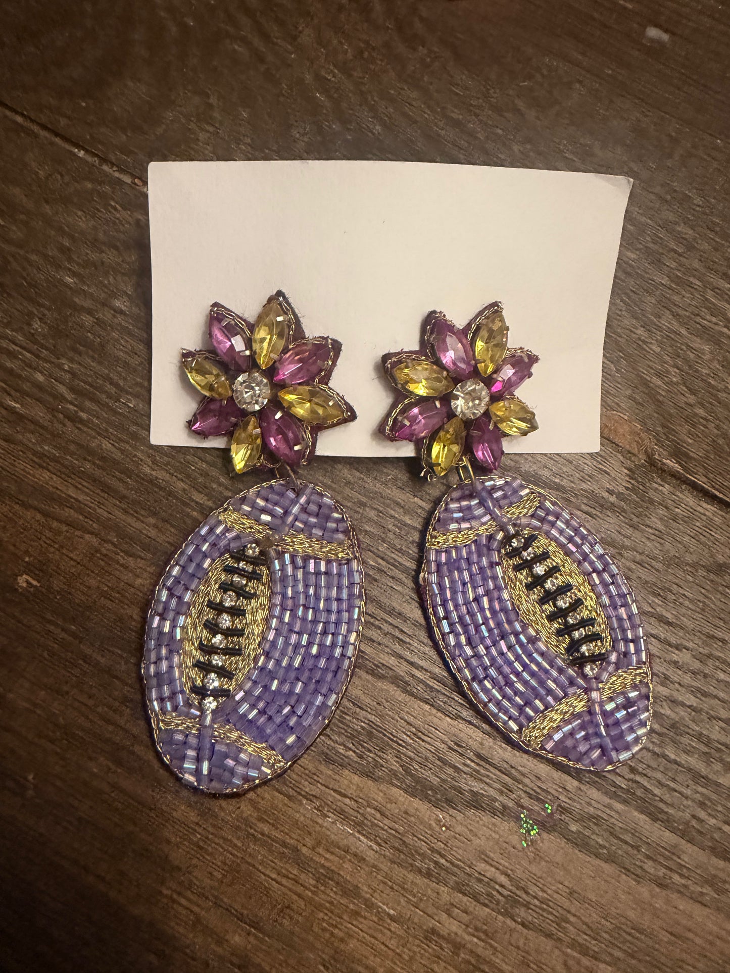 Purple and Gold Football Earrings