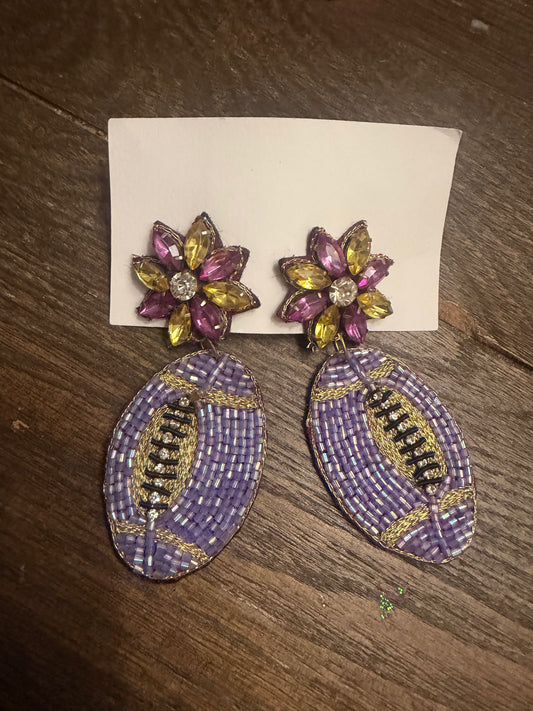Purple and Gold Football Earrings