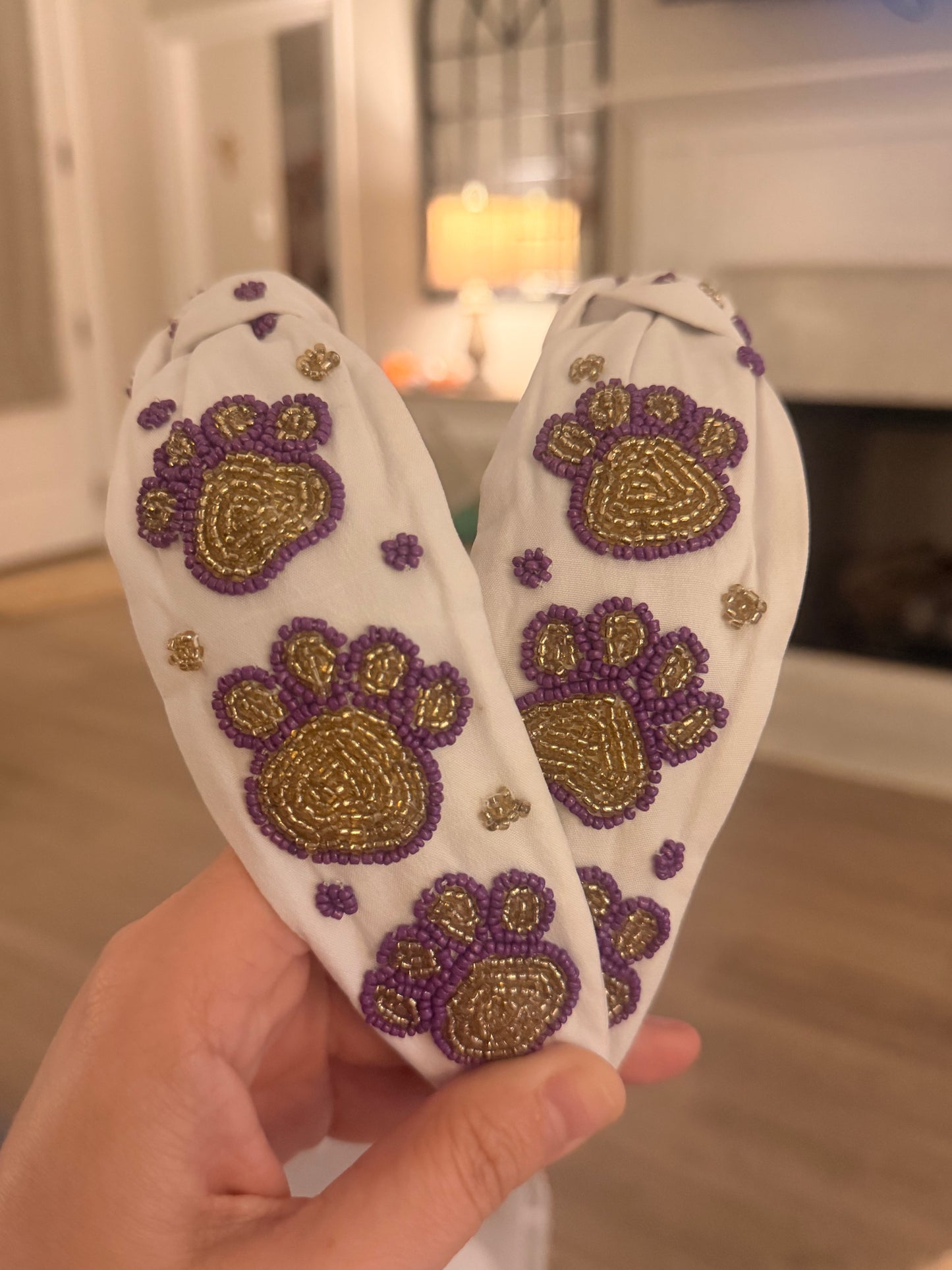 Purple and White Paw Headband