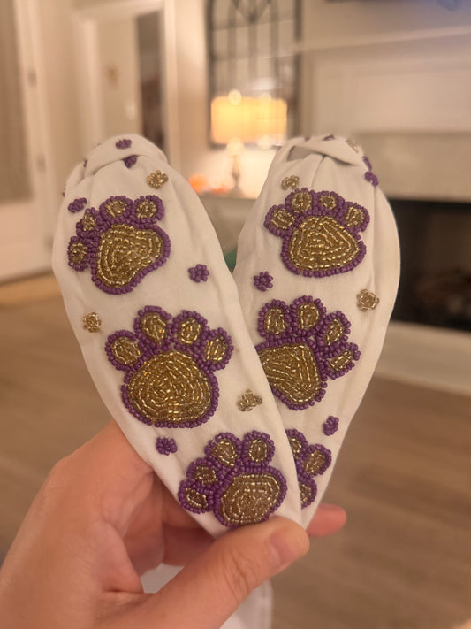 Purple and White Paw Headband
