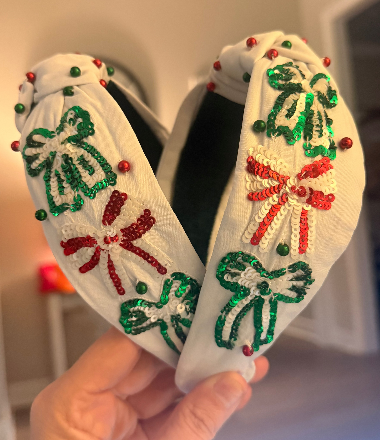 Green and Red Bow Headband