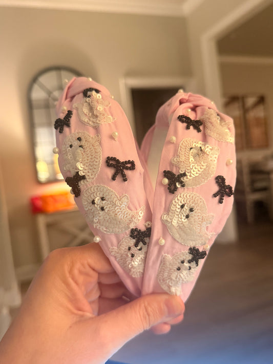 Pink Ghost & Bow Headband