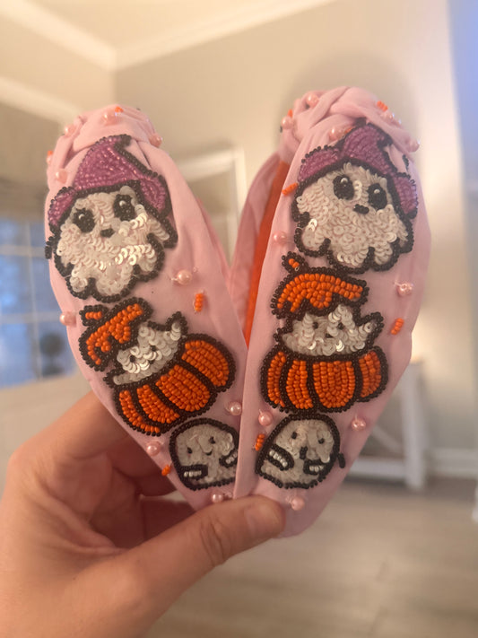 Pink Pumpkin & Ghost Headband