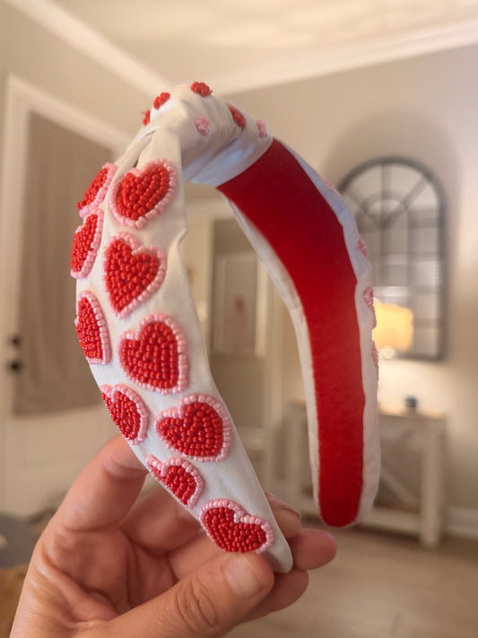 Red and White Hearts Headband