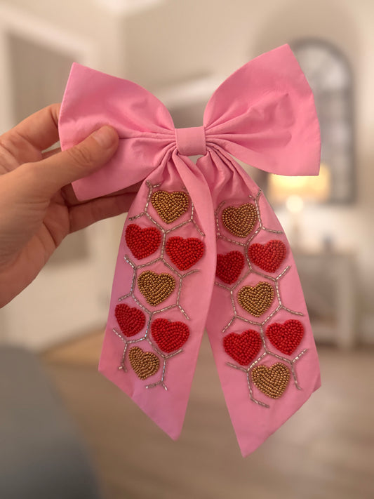 Pink, Gold, and Red Hearts Bow