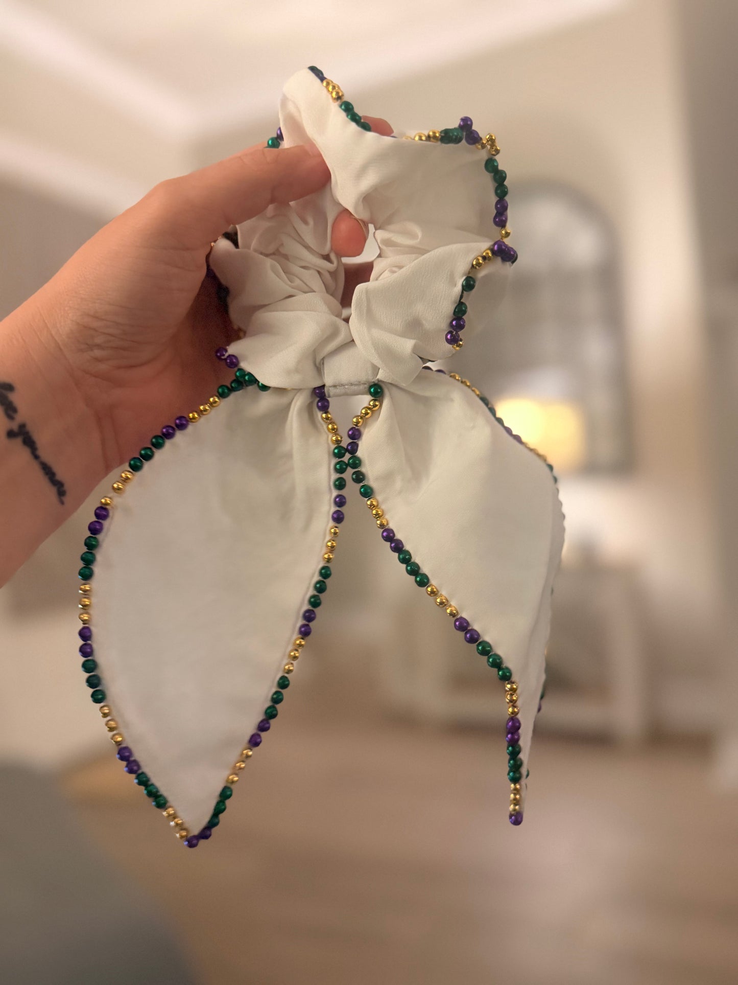 Mardi Gras Beaded Scrunchie