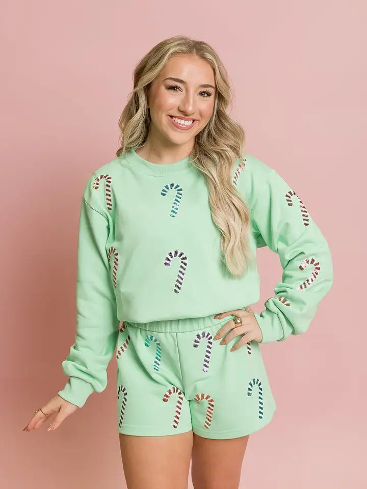 Belle Cher Women's Candy Cane Crush Sequin Sweatshirt